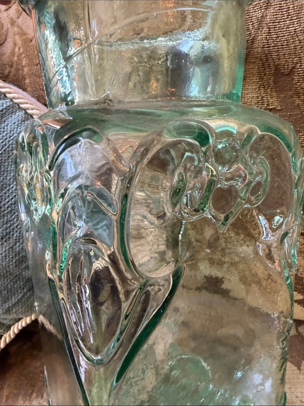 Vintage Pressed Recycled Embossed Glass Repurposed Vase